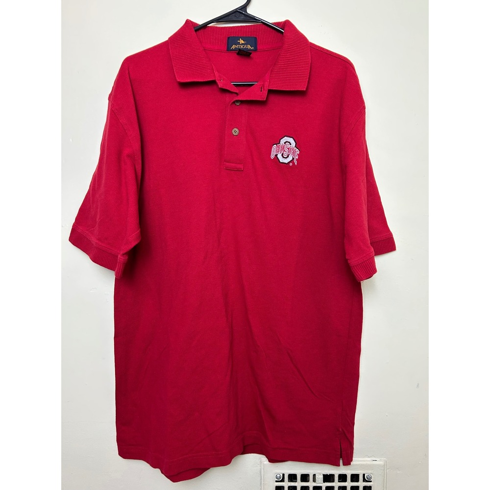 Vintage Antigua Ohio State‎ Buckeyes Polo Shirt Mens Large Red Short Sleeve